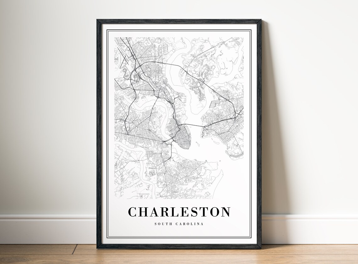 Charleston South Carolina Map Art Print, Black And White - Image 5