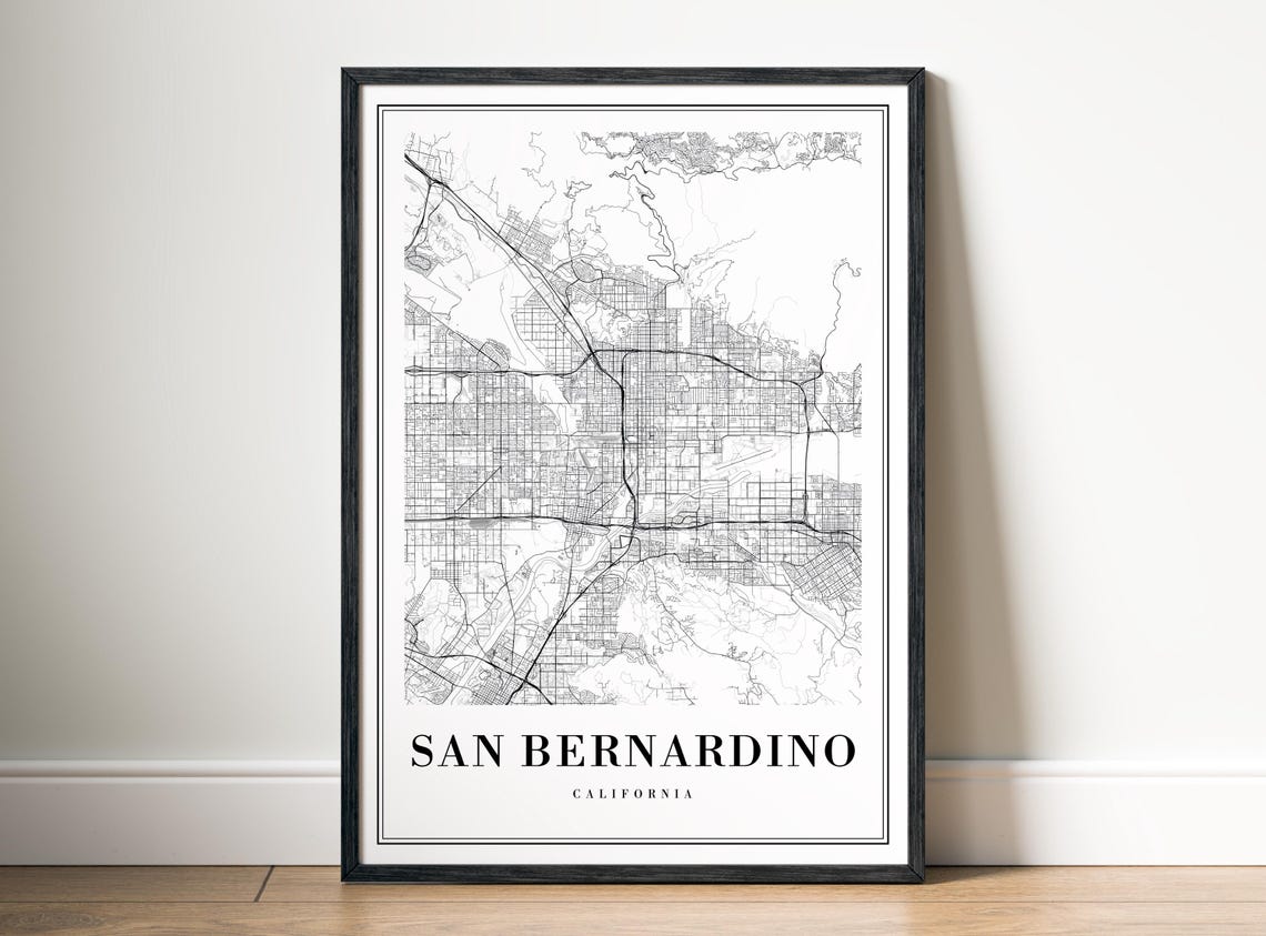 San Bernardino California Black And White Minimalist Map Poster
