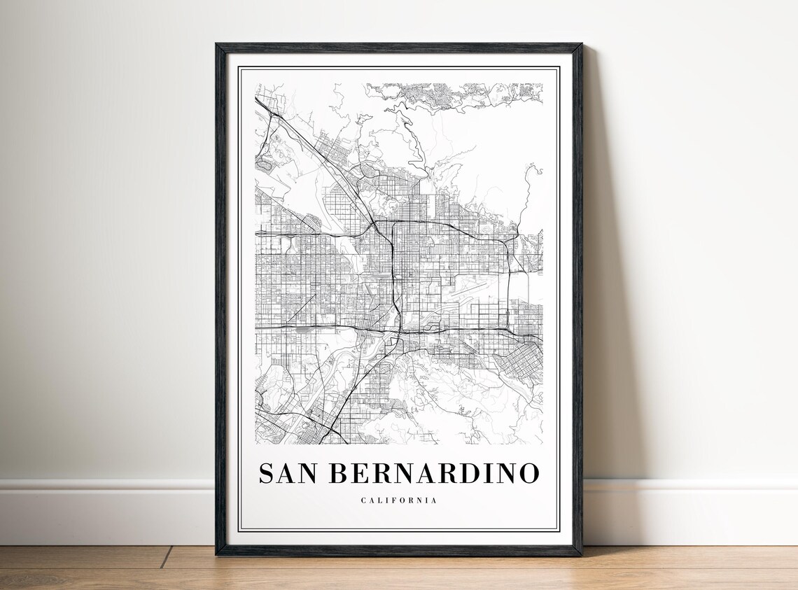San Bernardino City Map Poster Black And White Minimalistic