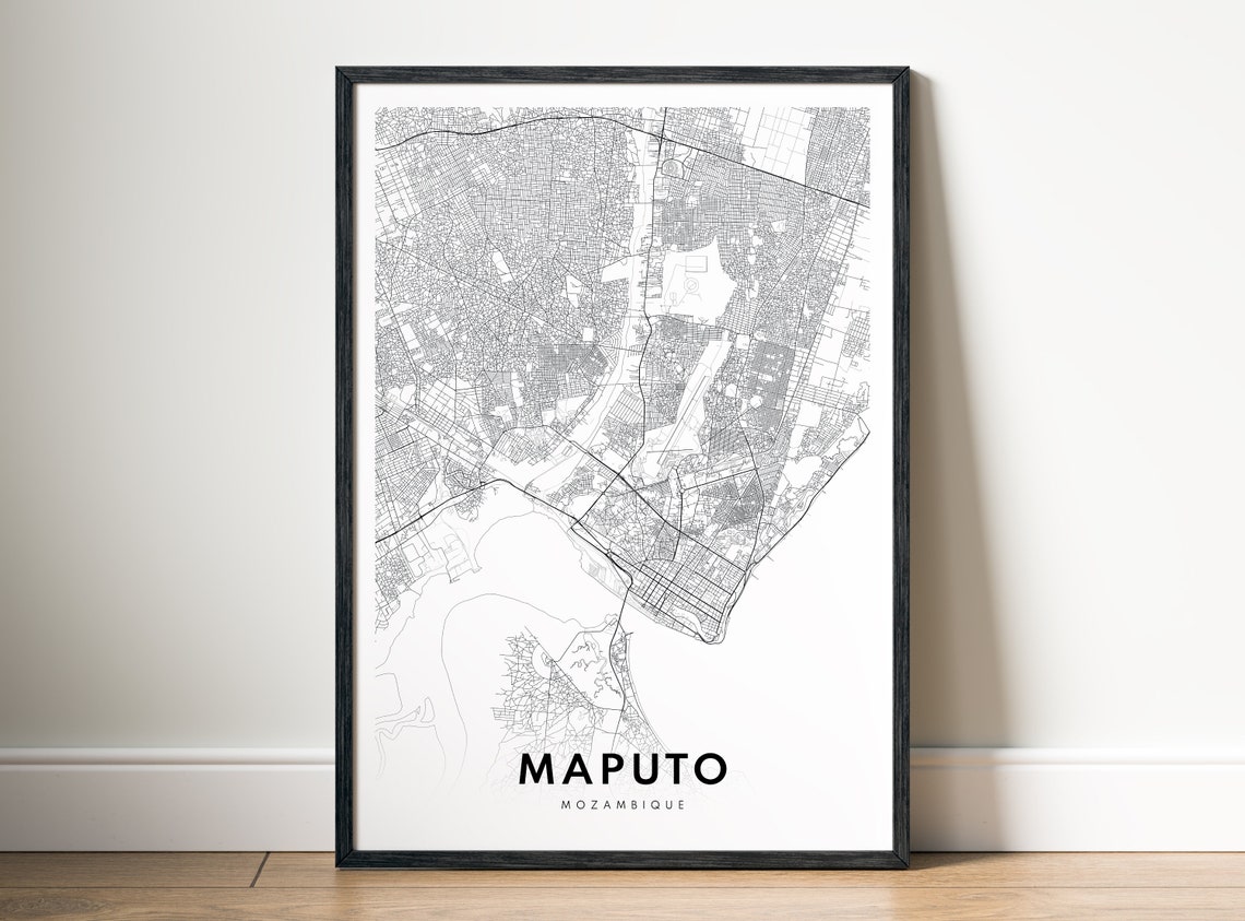 Maputo Mozambique Minimalist Black and White City Map Poster