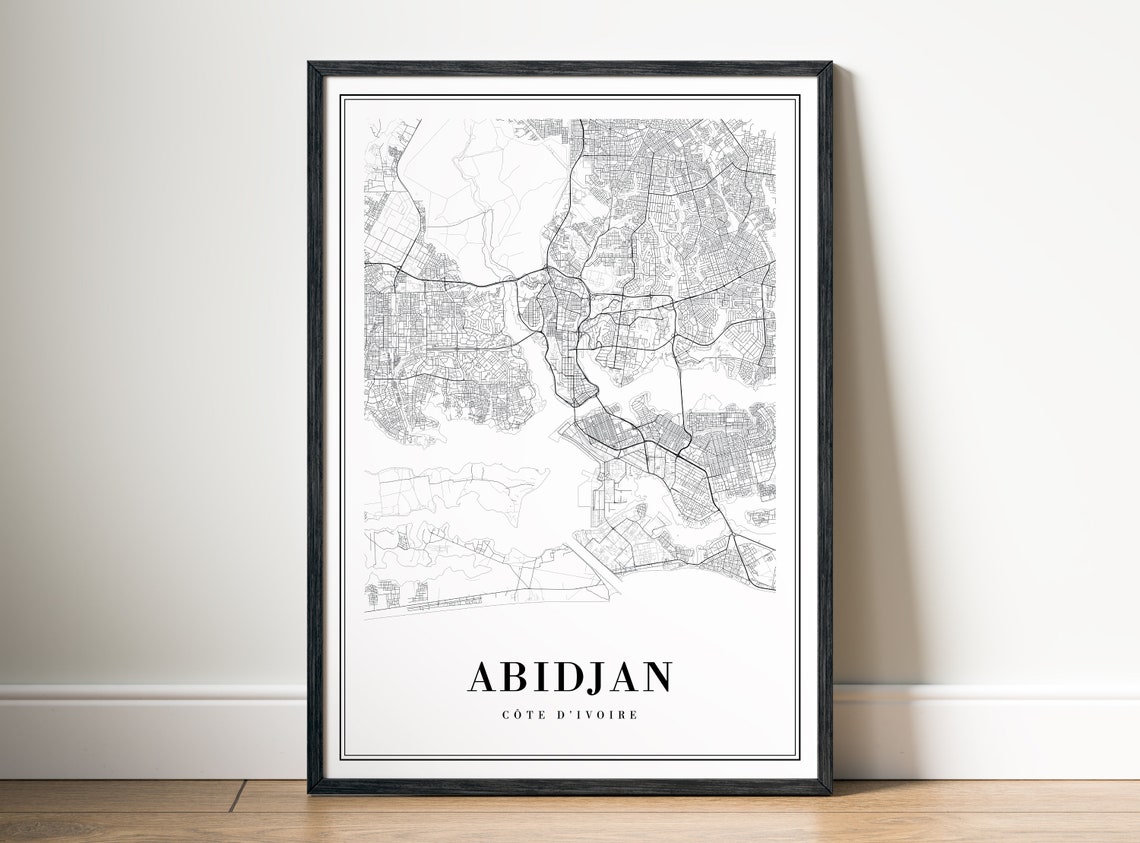 Abidjan Ivory Coast Street Map Black and White City Lines Art Poster - Image 5