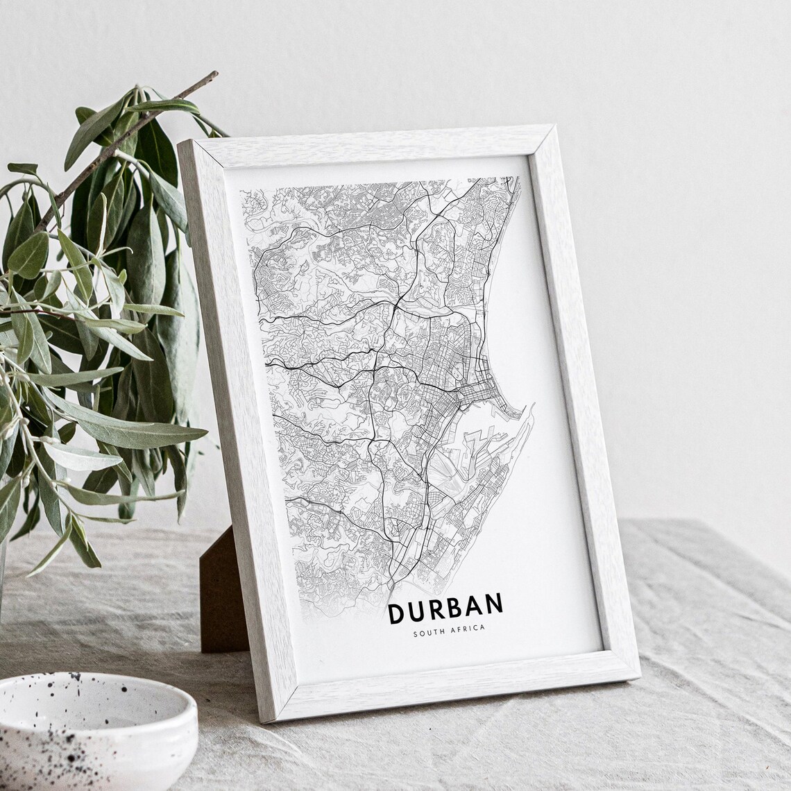 Durban Black and White Map Art Print, South Africa - Image 2
