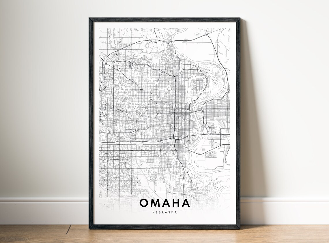 Omaha Nebraska Map Poster, Black and White Art Print