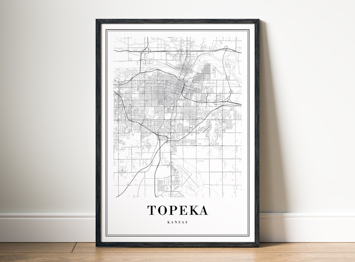 Topeka Kansas Minimalist Black and White City Street Map Poster - Image 5