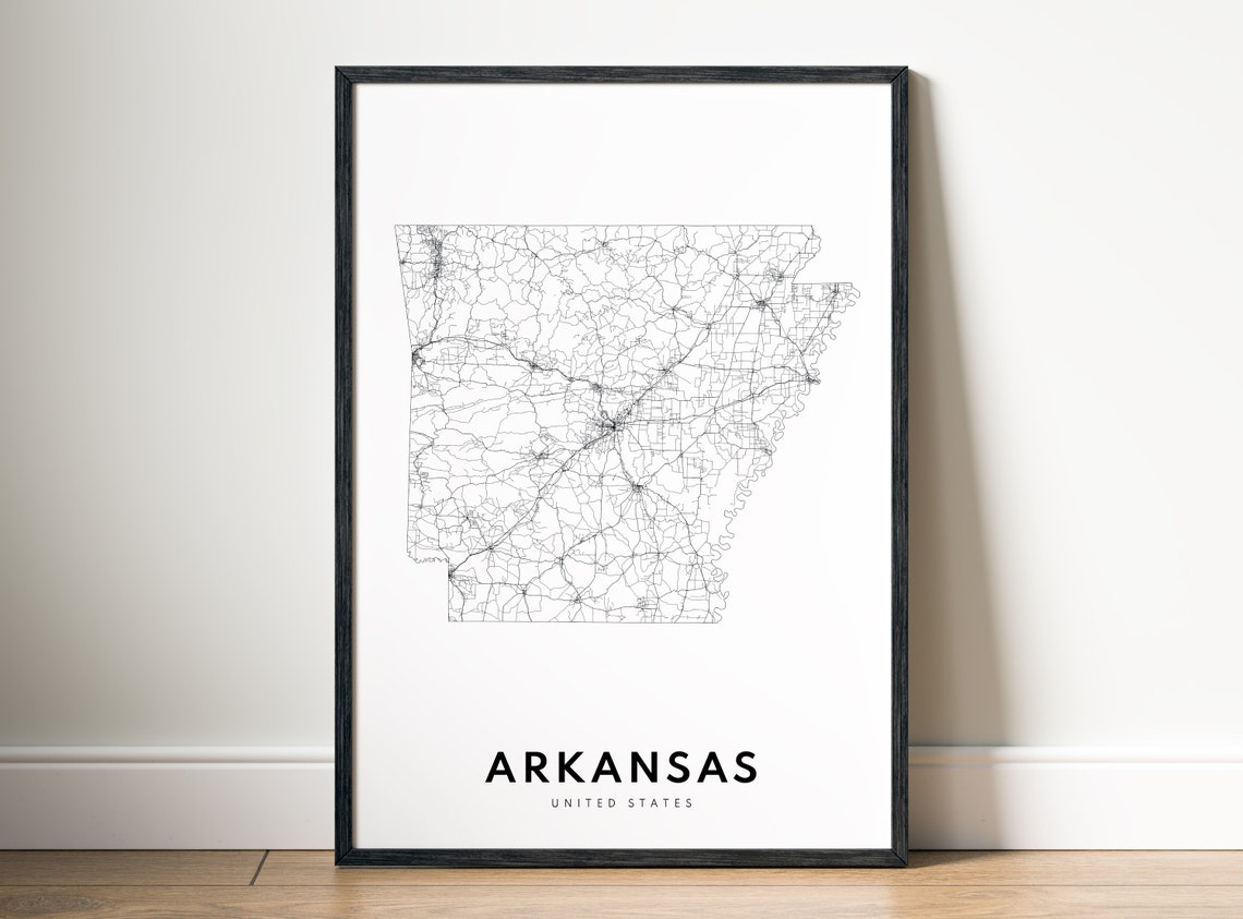 Arkansas State Road Map Minimalist Black White Line Art Poster - Image 5