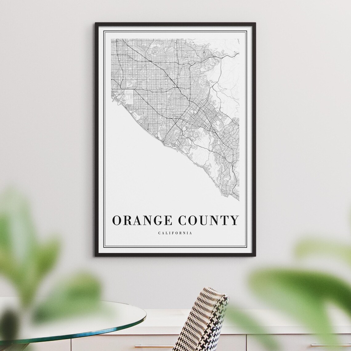 Orange County California Black And White Minimalist Street Map Poster - Image 3