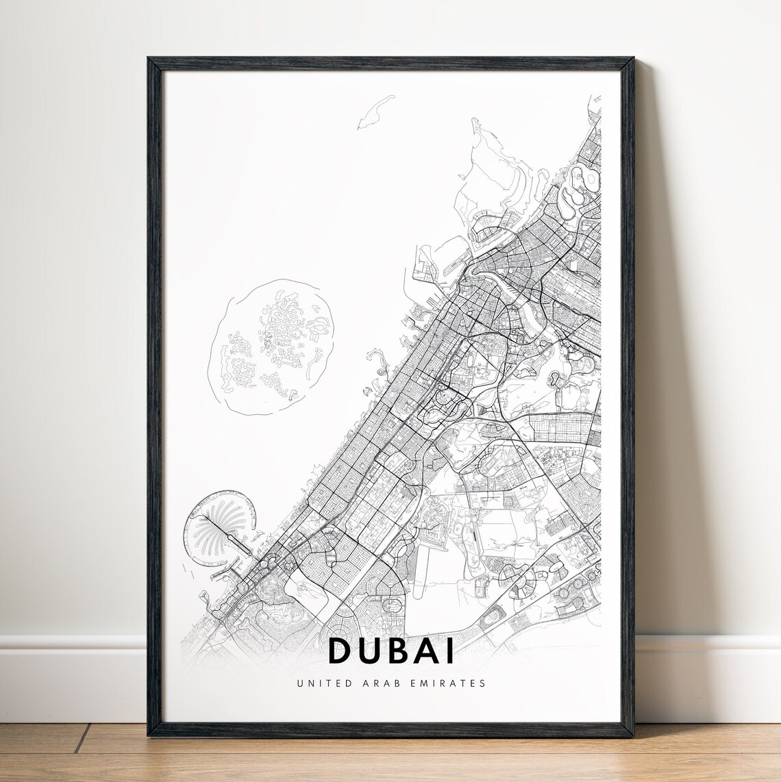 Dubai Map Print, Minimalist Travel Poster