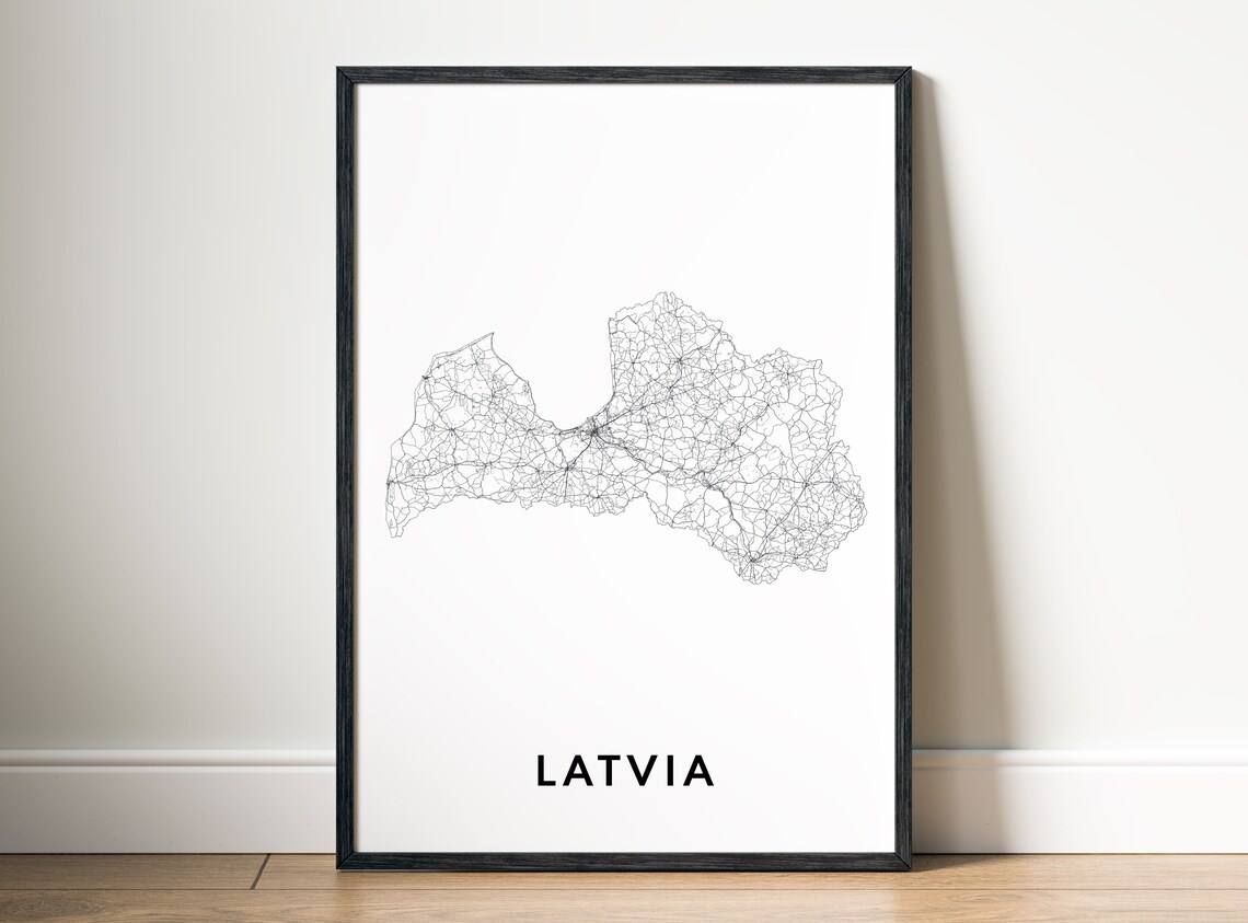 Latvia Map Poster, Black And White Travel Poster - Image 5