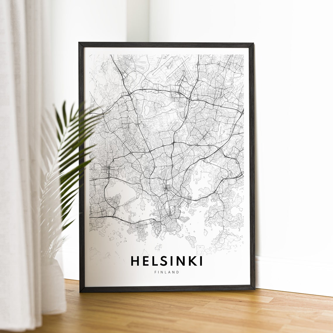 Helsinki Finland Modern Minimalist Black White City Street Map Poster - Image 2