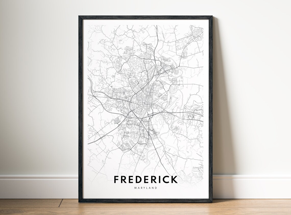Frederick Maryland Historic Town Minimalist City Street Map Poster