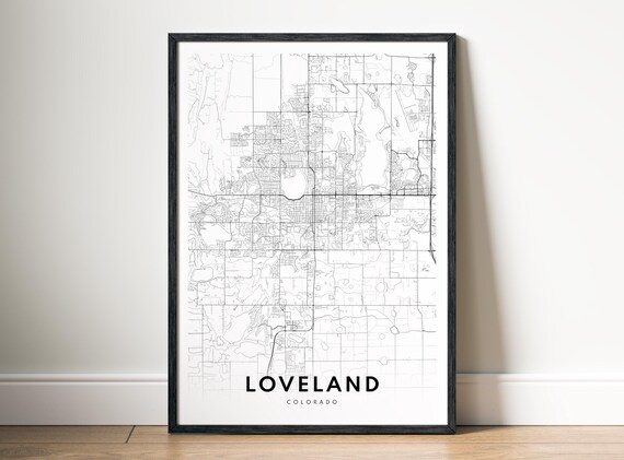 Loveland Co Map Print Colorado Poster Black And White Wall Art