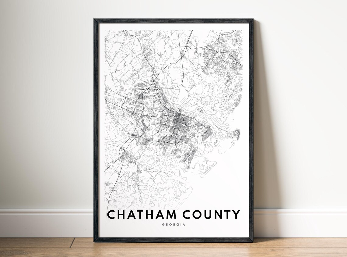 Chatham County Map Poster Georgia Black And White
