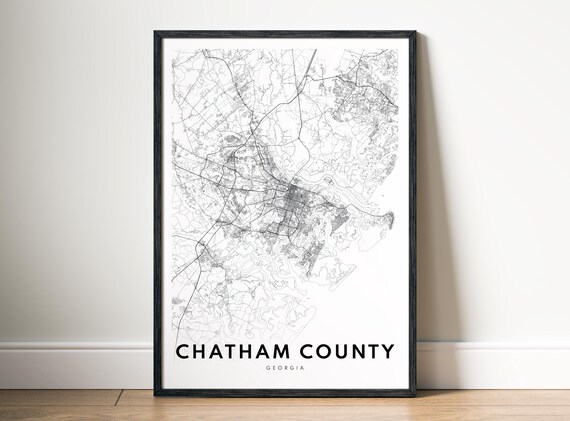 Chatham County Map Poster Georgia Black And White