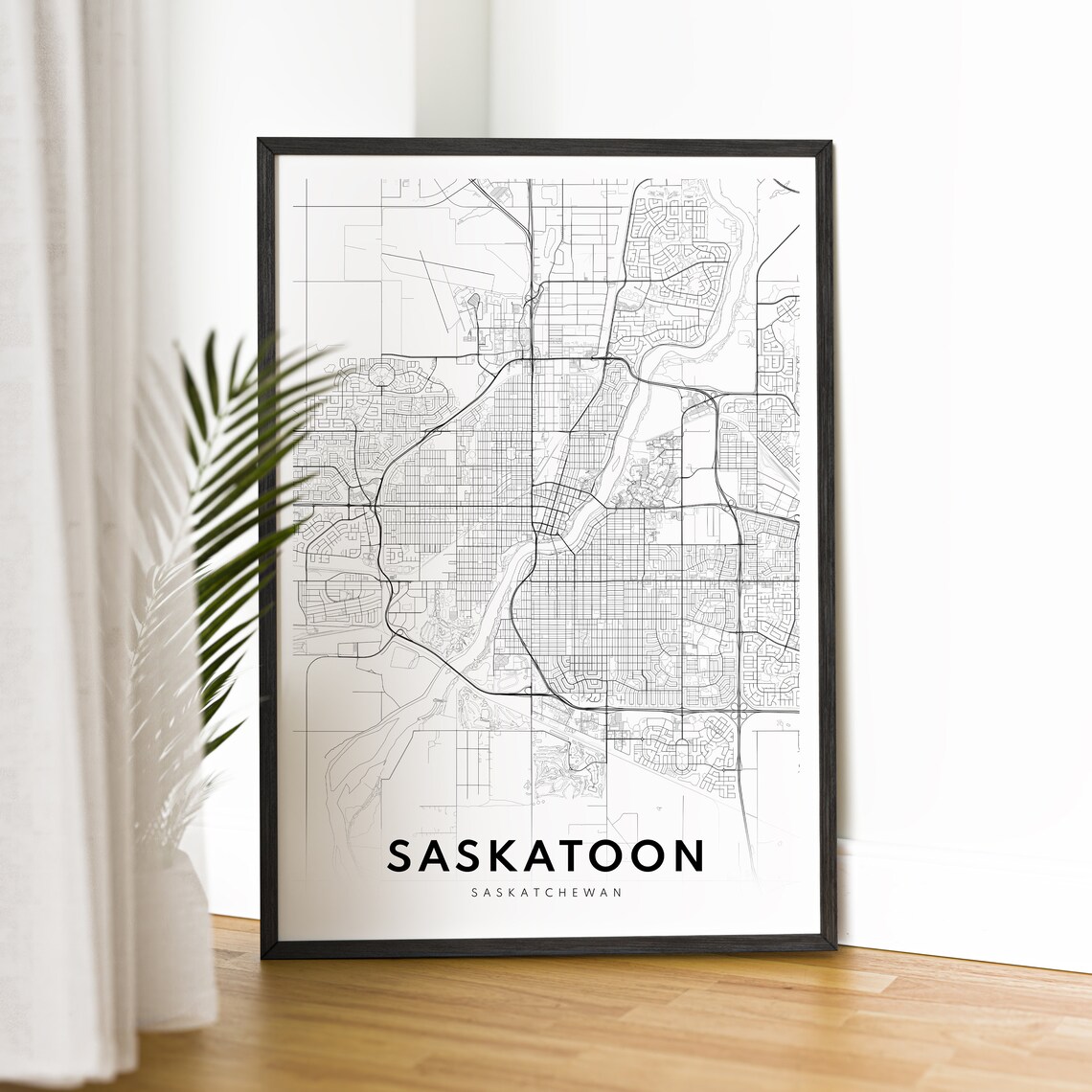 Saskatoon Saskatchewan Map Print, Black and White Sketch - Image 2