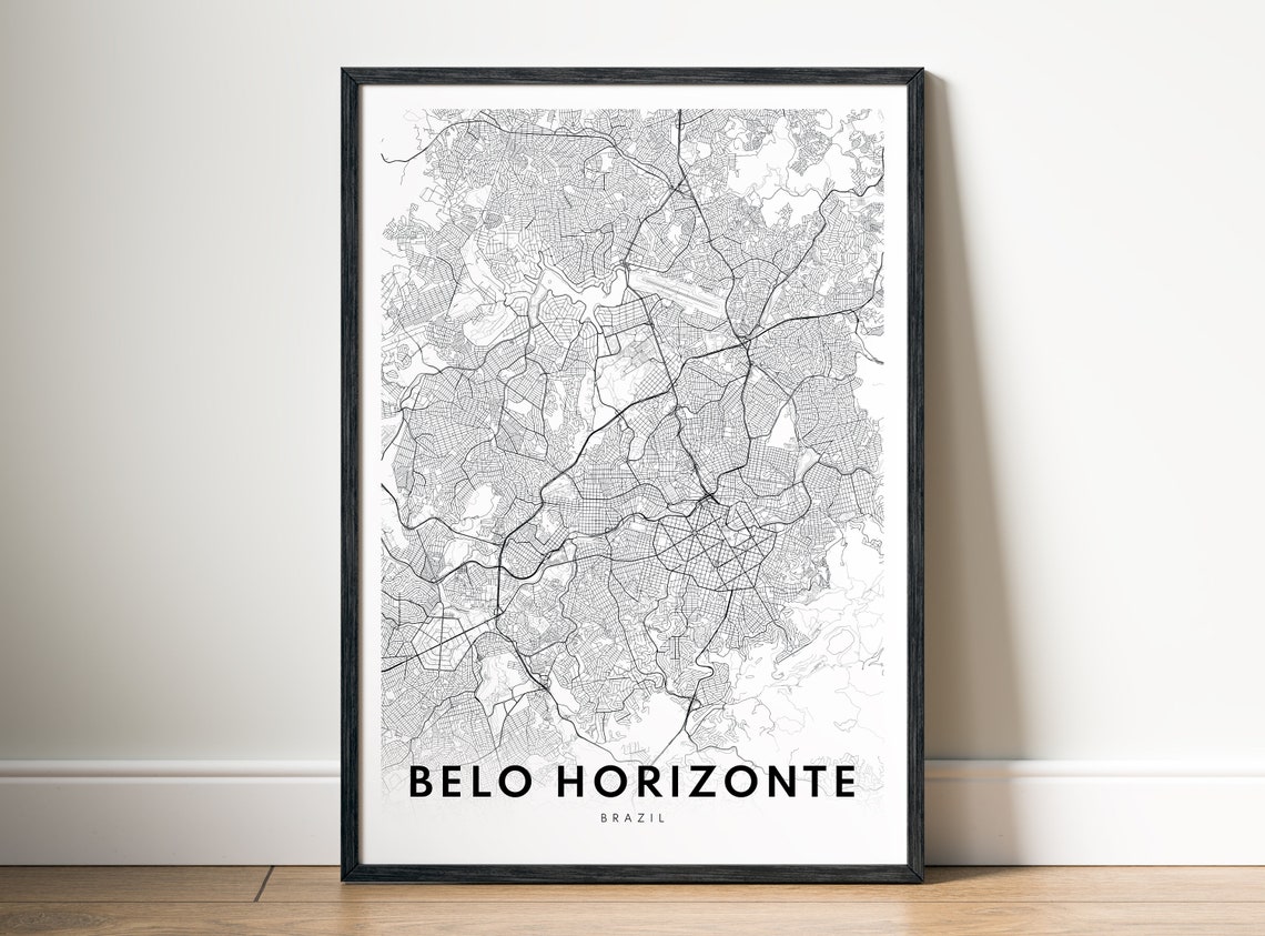 Belo Horizonte Brazil Black and White City Street Map Poster