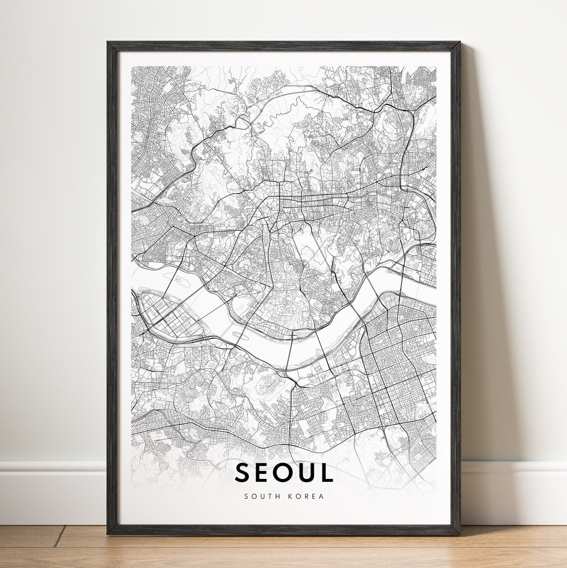 Seoul South Korea Minimalist Black and White City Map Poster
