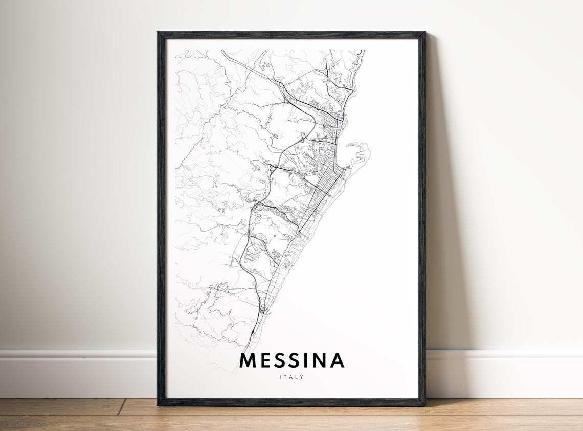 Messina Italy City Map Minimalist Black White Line Art Poster