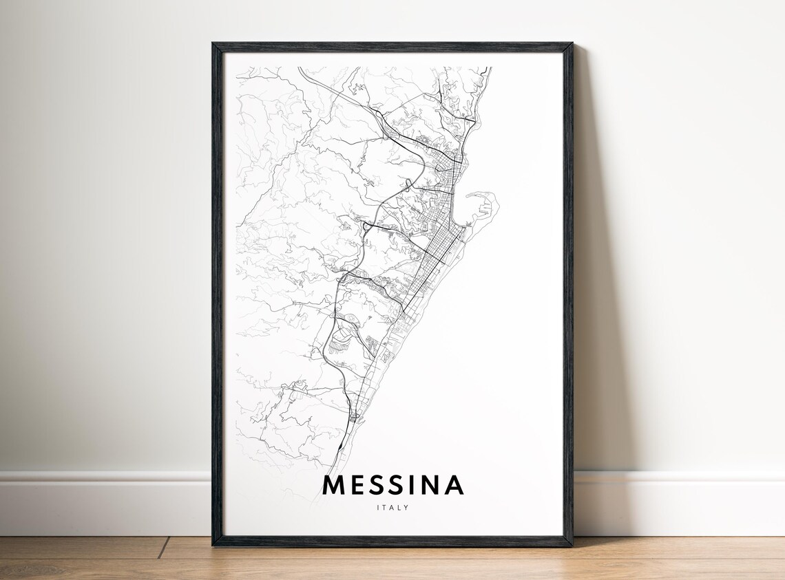 Messina Italy Map Poster Black And White Minimalistic Print