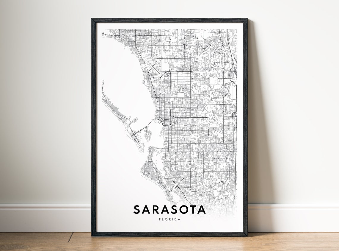 Sarasota Florida Gulf Coast City Street Map Fine Line Art Print
