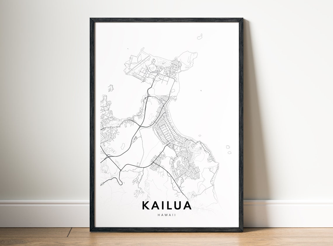 Kailua Hawaii Minimalist Black And White Street Map Line Art Poster
