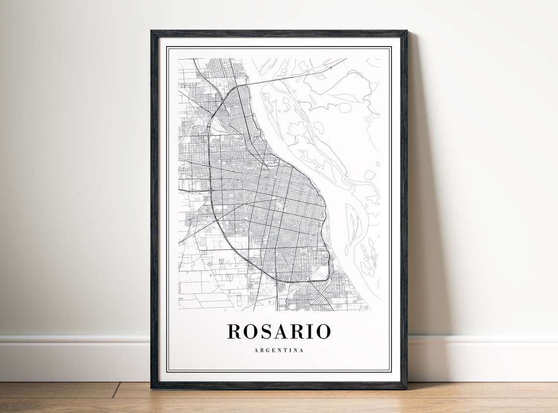 Rosario Argentina City Street Map Minimal Black White Map Wall Print - Image 5