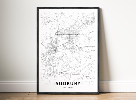 Sudbury City Map Poster Ontario Black And White Minimalistic Print