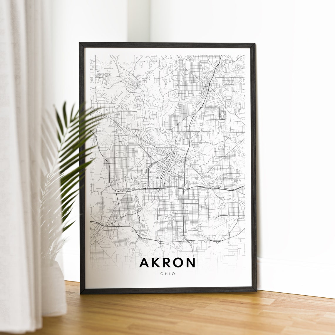 Akron Ohio City Street Map Black White Minimalist Map Poster - Image 2