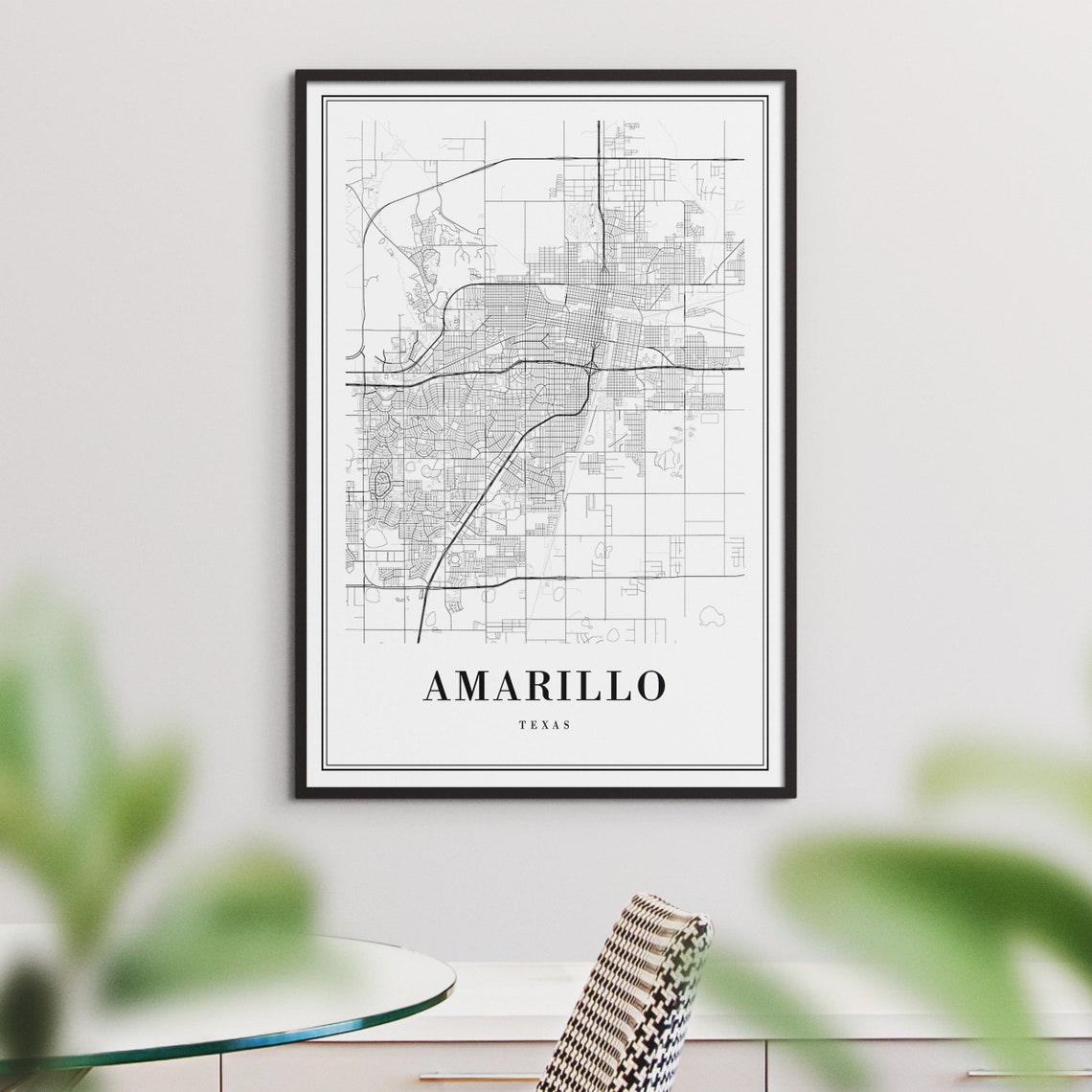 Amarillo Texas City Map Street Grid Minimalist Black White Poster - Image 3