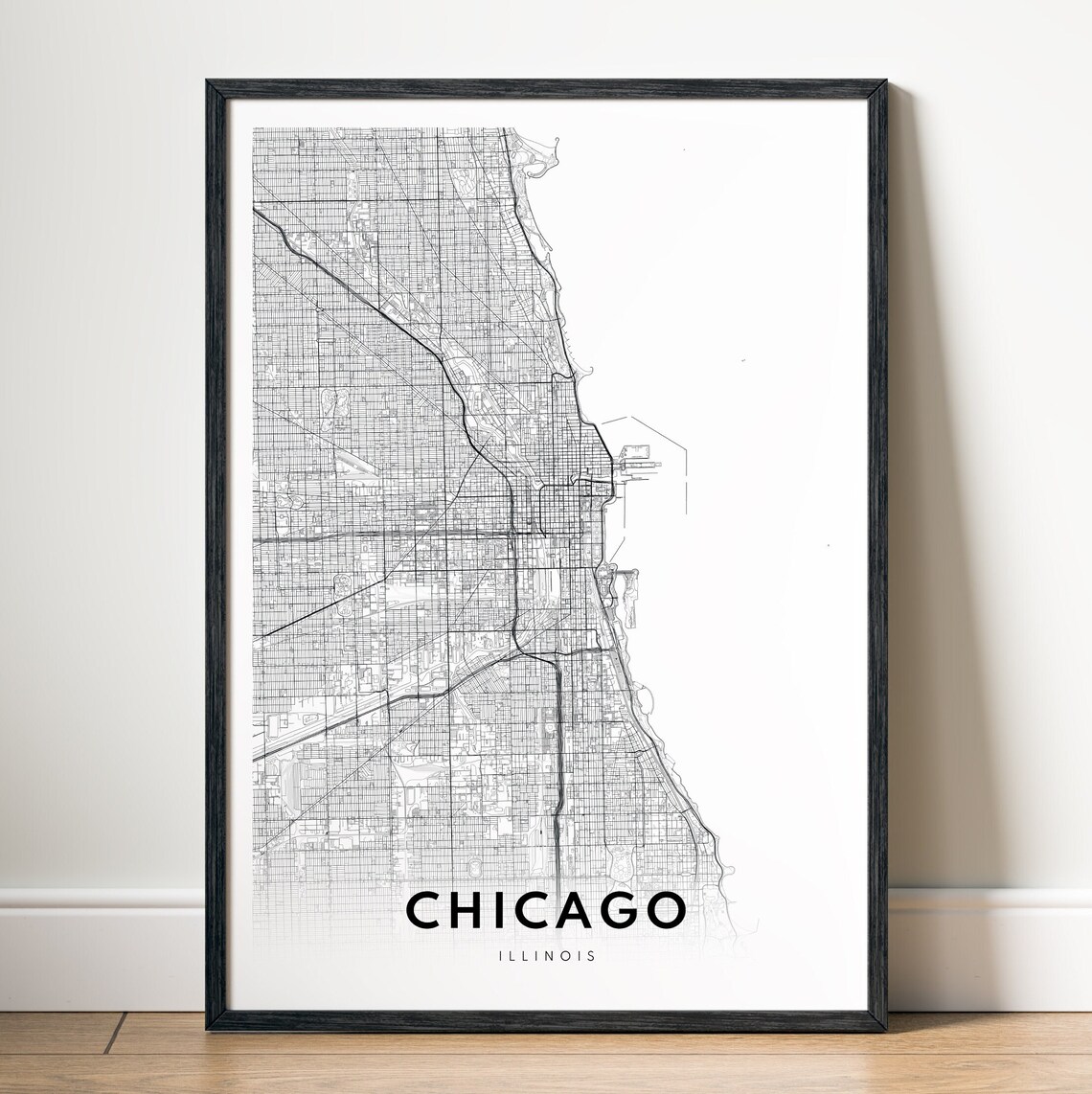 Chicago Map Print, Minimal Black And White Travel