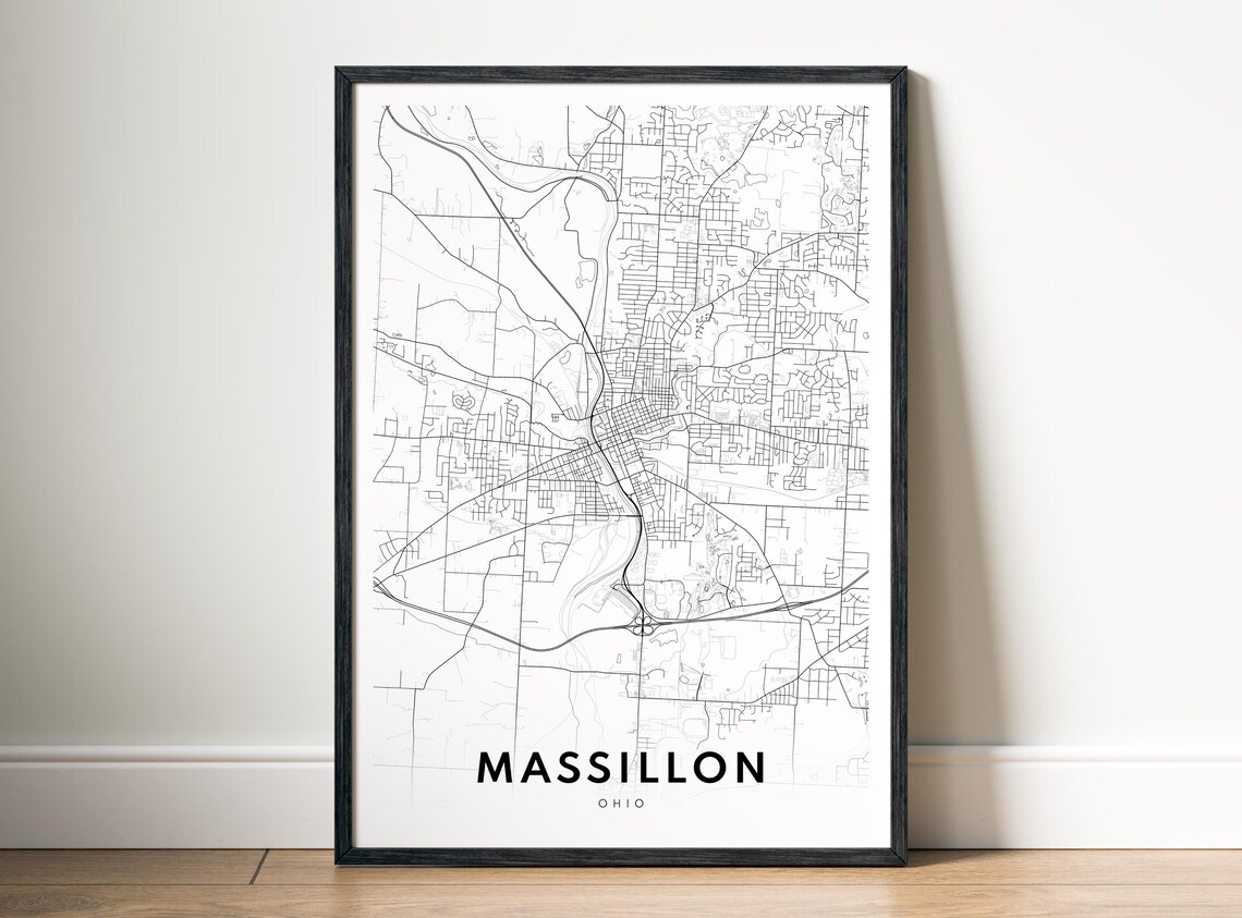 Massillon Ohio Map Poster Black And White Minimalistic City Art