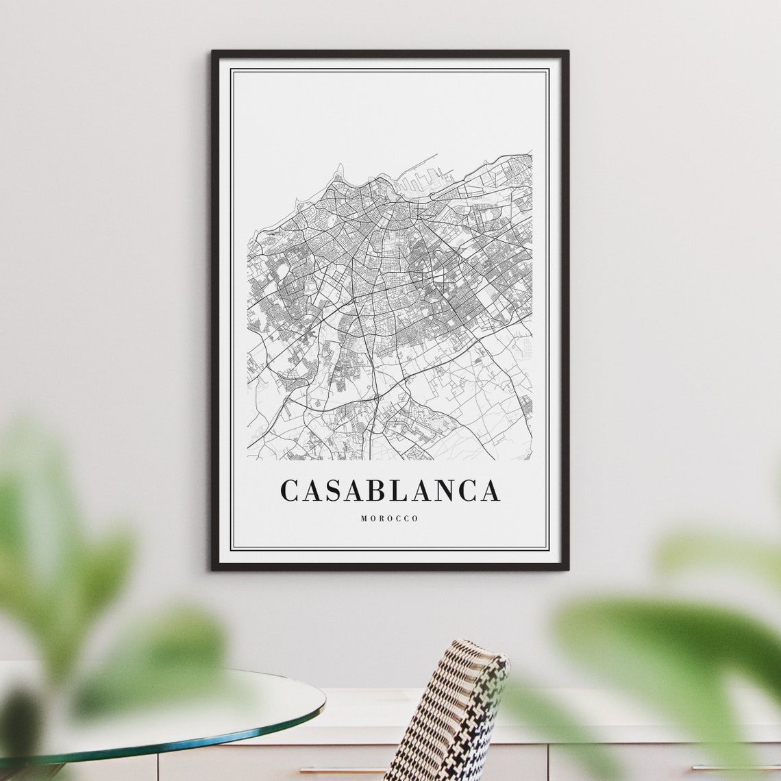 Casablanca Morocco Street Map Minimalist Black and White Poster - Image 3