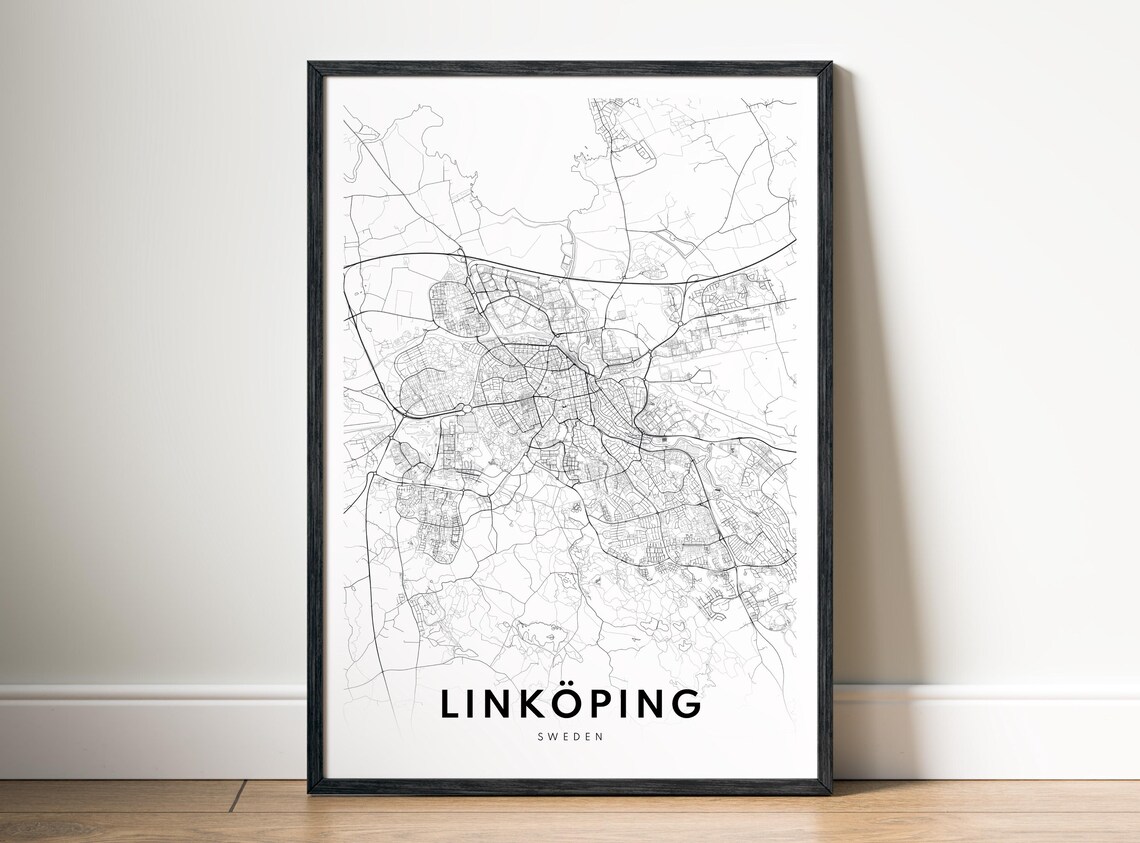 Linkping Sweden City Map Print Instant Black White Minimalist Wall Art In Two Styles