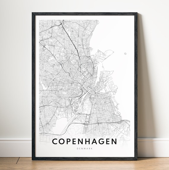 Copenhagen Map Print Poster Minimal Black And White City Outline