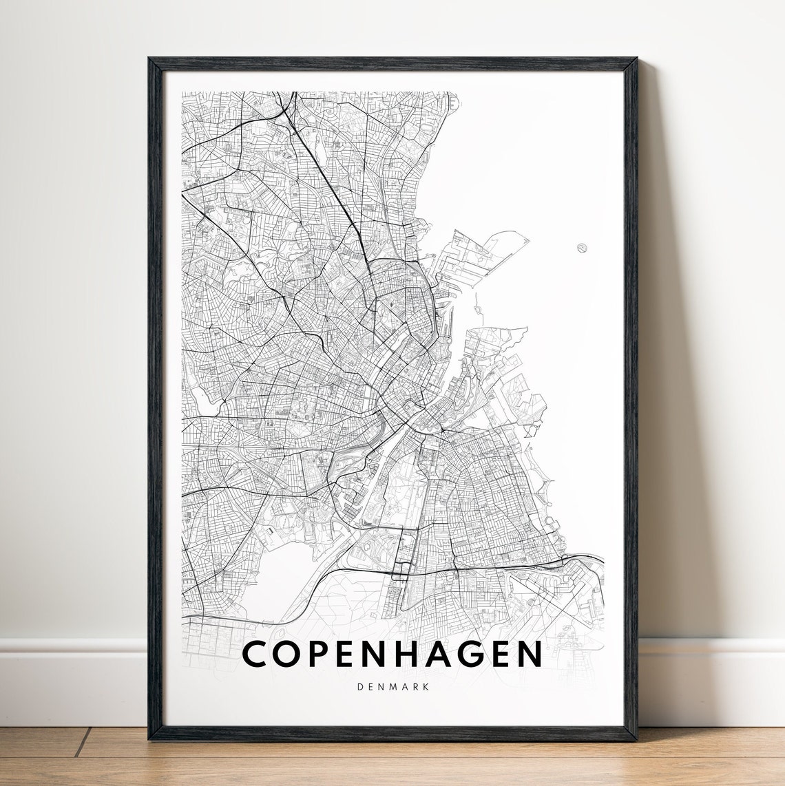 Copenhagen Denmark Minimalist Black and White City Map Art Poster