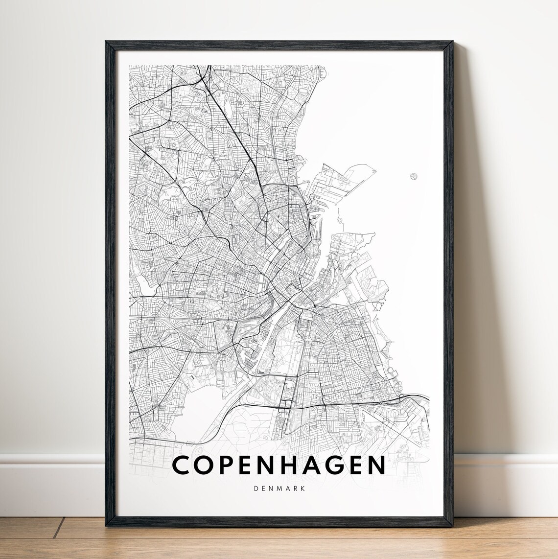 Copenhagen Map Print Poster Minimal Black And White City Outline
