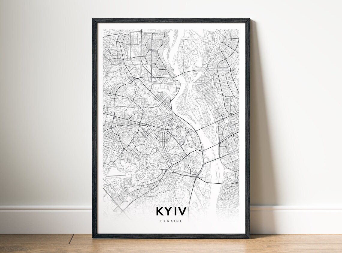 Kyiv Ukraine City Center Minimalist Street Map Black White Poster
