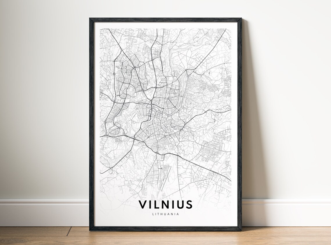 Vilnius Map Print, Black and White Travel Poster