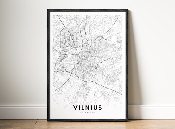 Vilnius Map Print, Black and White Travel Poster