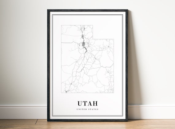 Utah State Map Print, Black and White Map Poster