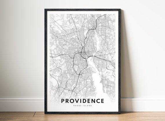 Providence Rhode Island Map Art Print, Black and White