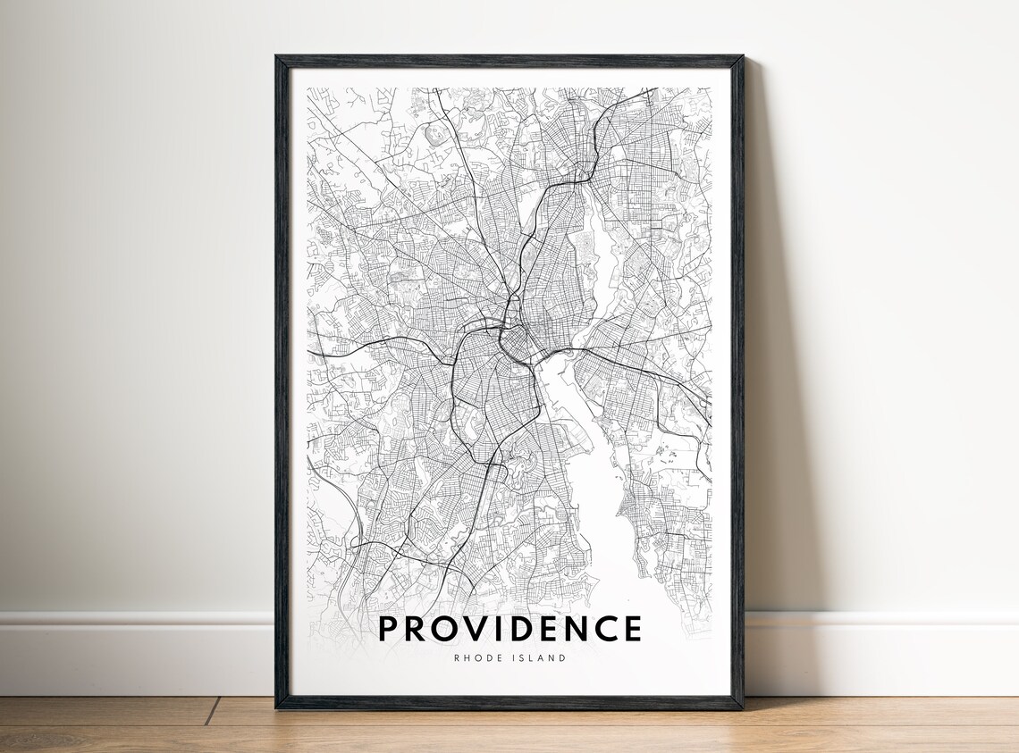 Providence Rhode Island Map Art Print, Black and White