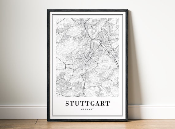 Stuttgart Germany Map Art Print, Black And White