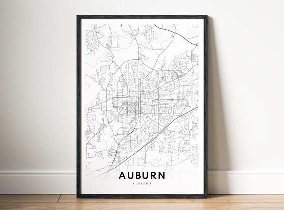 Auburn Alabama Black And White Sketch Map Poster