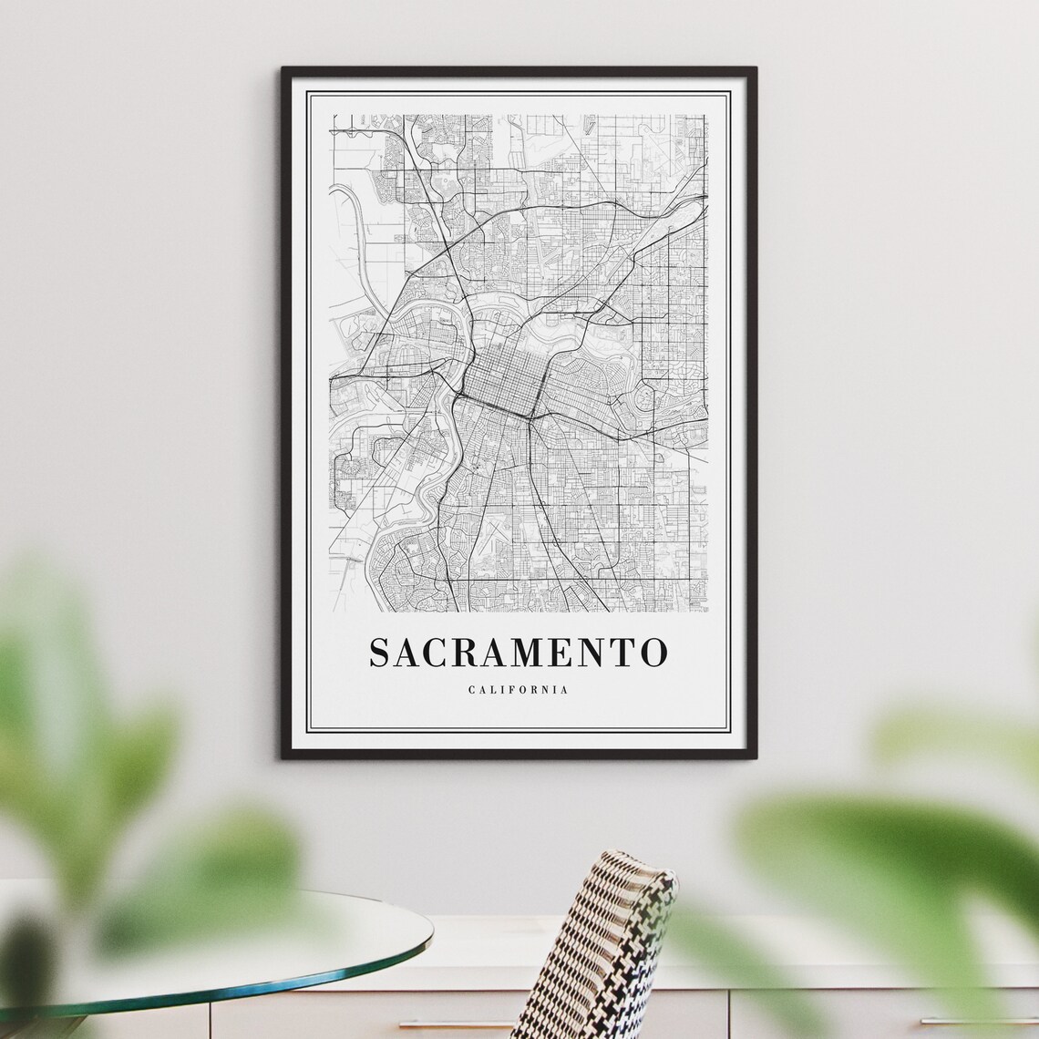 Sacramento California Map Poster, Black And White Sketch - Image 3