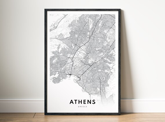 Athensgreece Map Print Athens Poster Black And White Instant