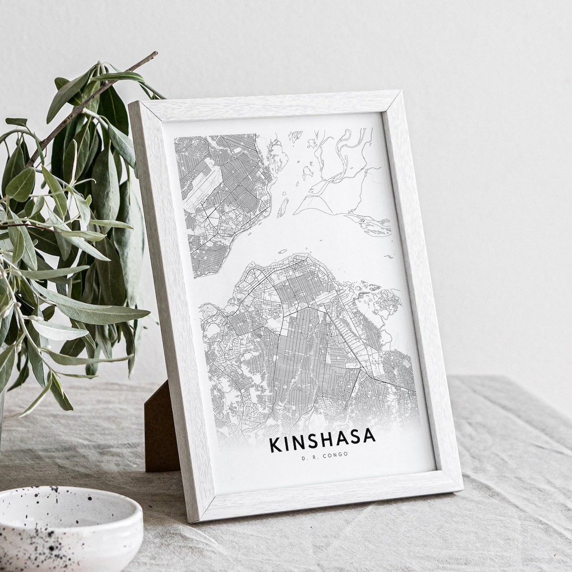 Kinshasa DR Congo Minimalist Black and White City Map Sketch Poster - Image 4