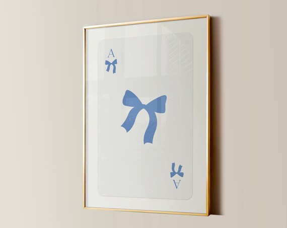 Blue Ribbon Bow Ace Playing Card Sweet Minimal Preppy Wall Art