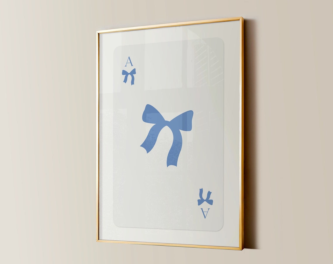 Bow Ace Card Print College Apartment Decor Retro Y2k Dorm Room Posters Trendy Wall Art Girly Preppy Aesthetic Teen Girl Bedroom Prints