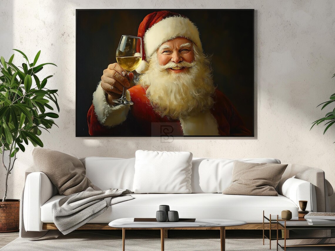 Vintage Santa Cheering Poster, Cozy Christmas Decor - Image 4