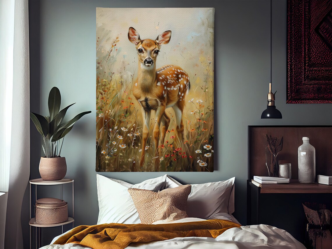 Vintage Deer In The Flowers Garden Painting Cottage Deer Print Deer Print Animal Poster Print Wild Animal Wall Art - Image 3